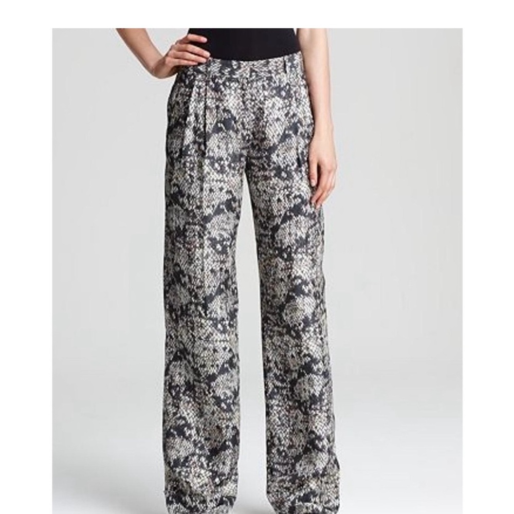 Theory 100% Silk Snake Skin Wide Leg Pants